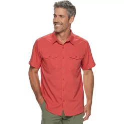 Utilizer™ II Solid Short Sleeve Shirt -Cheap Mens Casual Outdoor Clothing Store 3399420 Sunset Red