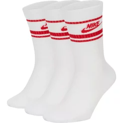 Men's Nike Everyday Essential 3-pack Striped Crew Socks -Cheap Mens Casual Outdoor Clothing Store 3708366 White Red
