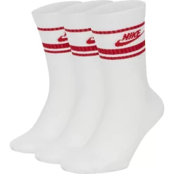Men's Nike Everyday Essential 3-pack Striped Crew Socks -Cheap Mens Casual Outdoor Clothing Store 3708366 White University Red