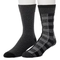 Men's Climatesmart® by Cuddl Duds 2-Pack Buffalo Check & Twist Crew Socks -Cheap Mens Casual Outdoor Clothing Store 3768182 Grey Buffalo Check