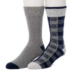 Men's Climatesmart® by Cuddl Duds 2-Pack Buffalo Check & Twist Crew Socks -Cheap Mens Casual Outdoor Clothing Store 3768182 Navy Buffalo Check
