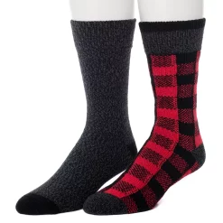 Men's Climatesmart® by Cuddl Duds 2-Pack Buffalo Check & Twist Crew Socks -Cheap Mens Casual Outdoor Clothing Store 3768182 Red Buffalo Check
