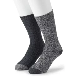 Cuddl Duds Socks For Men 2-Pack Twist Ribbed Crew Socks -Cheap Mens Casual Outdoor Clothing Store 3768491 Black