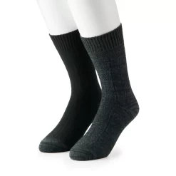 Cuddl Duds Socks For Men 2-Pack Twist Ribbed Crew Socks -Cheap Mens Casual Outdoor Clothing Store 3768491 Solid Black