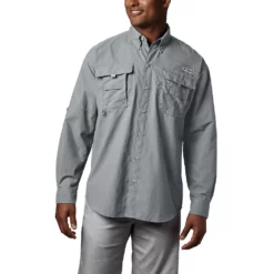 Men's Columbia PFG Bahama II Long Sleeve Woven Shirt -Cheap Mens Casual Outdoor Clothing Store 3841979 Cool Gray