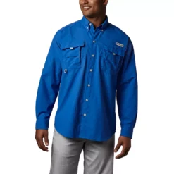 Men's Columbia PFG Bahama II Long Sleeve Woven Shirt -Cheap Mens Casual Outdoor Clothing Store 3841979 Vivid Blue