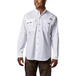 Men's Columbia PFG Bahama II Long Sleeve Woven Shirt -Cheap Mens Casual Outdoor Clothing Store 3841979 White