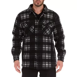 Men's Smith's Workwear Sherpa-Lined Plaid Microfleece Shirt Jacket -Cheap Mens Casual Outdoor Clothing Store 4134567 Black White