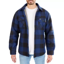 Men's Smith's Workwear Sherpa-Lined Plaid Microfleece Shirt Jacket -Cheap Mens Casual Outdoor Clothing Store 4134567 Blue Black