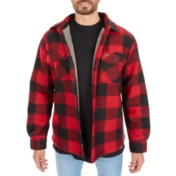 Men's Smith's Workwear Sherpa-Lined Plaid Microfleece Shirt Jacket -Cheap Mens Casual Outdoor Clothing Store 4134567 New Red Black