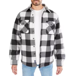 Men's Smith's Workwear Sherpa-Lined Plaid Microfleece Shirt Jacket -Cheap Mens Casual Outdoor Clothing Store 4134567 White Black