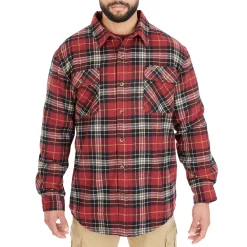 Men's Smith's Workwear Plaid Sherpa-Lined Cotton Flannel Shirt Jacket -Cheap Mens Casual Outdoor Clothing Store 4134573 Burgundy 437