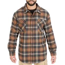 Men's Smith's Workwear Plaid Sherpa-Lined Cotton Flannel Shirt Jacket -Cheap Mens Casual Outdoor Clothing Store 4134573 Camel Brown 437