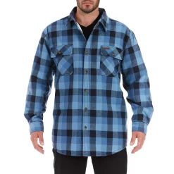 Men's Smith's Workwear Plaid Sherpa-Lined Cotton Flannel Shirt Jacket -Cheap Mens Casual Outdoor Clothing Store 4134573 Chambray Navy