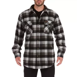 Men's Smith's Workwear Plaid Sherpa-Lined Cotton Flannel Shirt Jacket -Cheap Mens Casual Outdoor Clothing Store 4134573 Stone Black