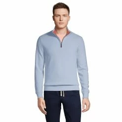 Men's Lands' End Bedford Regular-Fit Ribbed Quarter-Zip Pullover Sweater -Cheap Mens Casual Outdoor Clothing Store 4422815 Soft Blue Haze