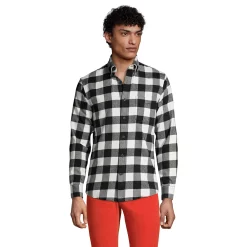Men's Lands' End Traditional-Fit Printed Flagship Flannel Button-Down Shirt 14 Men's Lands' End Traditional-Fit Printed Flagship Flannel Button-Down Shirt -Cheap Mens Casual Outdoor Clothing Store 4430404 Black Ivory Check