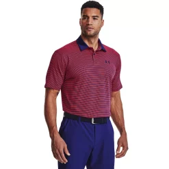 Men's Under Armour Striped Classic-Fit Performance Golf Polo -Cheap Mens Casual Outdoor Clothing Store 4526407 Bauhaus Blue Radio Red