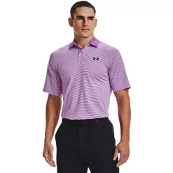 Men's Under Armour Striped Classic-Fit Performance Golf Polo -Cheap Mens Casual Outdoor Clothing Store 4526407 Magenta