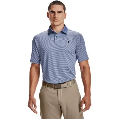 Men's Under Armour Striped Classic-Fit Performance Golf Polo -Cheap Mens Casual Outdoor Clothing Store 4526407 Mineral Blue