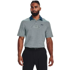 Men's Under Armour Striped Classic-Fit Performance Golf Polo -Cheap Mens Casual Outdoor Clothing Store 4526407 Petrol Blue