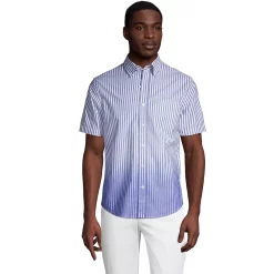 Men's Lands' End Traditional-Fit Essential Lightweight Poplin Button-Down Shirt -Cheap Mens Casual Outdoor Clothing Store 4549026 Cool Cobalt Stripe