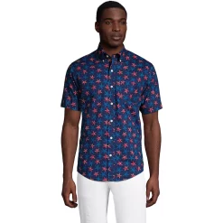 Men's Lands' End Traditional-Fit Essential Lightweight Poplin Button-Down Shirt -Cheap Mens Casual Outdoor Clothing Store 4549026 Deep Navy Starfish