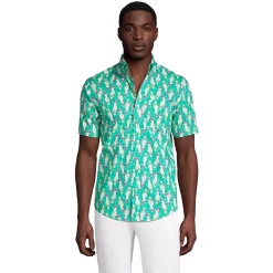 Men's Lands' End Traditional-Fit Essential Lightweight Poplin Button-Down Shirt -Cheap Mens Casual Outdoor Clothing Store 4549026 Green Tropical Bird