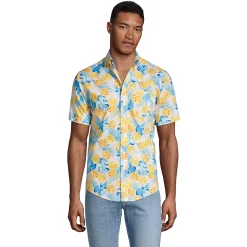 Men's Lands' End Traditional-Fit Essential Lightweight Poplin Button-Down Shirt -Cheap Mens Casual Outdoor Clothing Store 4549026 Pink Citrus Palm