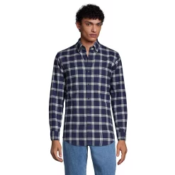 Men's Lands' End Traditional-Fit Flagship Flannel Shirt -Cheap Mens Casual Outdoor Clothing Store 4549519 Navy Ivory Plaid