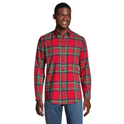 Men's Lands' End Traditional-Fit Flagship Flannel Shirt -Cheap Mens Casual Outdoor Clothing Store 4549519 Rich Red Plaid