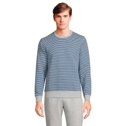 Big & Tall Lands' End Serious Sweats Crewneck Sweatshirt -Cheap Mens Casual Outdoor Clothing Store 4552010 Blue Gray Stripe