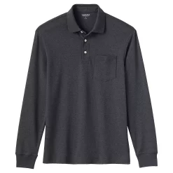 Men's Lands' End Classic-Fit Super Soft Supima Pocket Polo -Cheap Mens Casual Outdoor Clothing Store 4561437 Dark Charcoal Heather