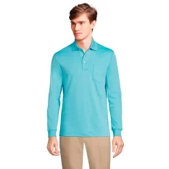 Men's Lands' End Classic-Fit Super Soft Supima Pocket Polo -Cheap Mens Casual Outdoor Clothing Store 4561437 Soft Aqua