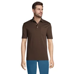Men's Lands' End Super Soft Supima Pocket Polo -Cheap Mens Casual Outdoor Clothing Store 4561620 Rich Coffee