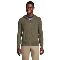 Men's Lands' End Cashmere Full-Zip Sweater Hoodie -Cheap Mens Casual Outdoor Clothing Store 4562866 Forest Moss Heather