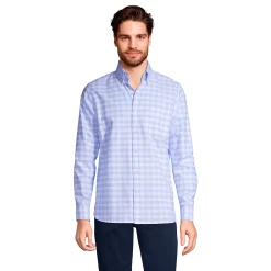 Men's Lands' End Button-Down Sail Rigger Oxford Button-Down Shirt -Cheap Mens Casual Outdoor Clothing Store 4563318 Blue White Check