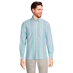 Men's Lands' End Button-Down Sail Rigger Oxford Button-Down Shirt -Cheap Mens Casual Outdoor Clothing Store 4563318 Green Multi Stripe