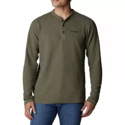 Men's Columbia Pine Peak Waffle Henley -Cheap Mens Casual Outdoor Clothing Store 4898094 Stone Green