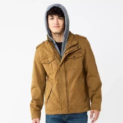 Men's Levi's® Washed Cotton Sherpa-Lined Hooded Trucker Jacket -Cheap Mens Casual Outdoor Clothing Store 4913808 Khaki