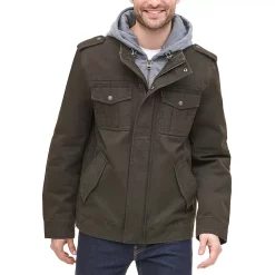 Men's Levi's® Washed Cotton Quilt-Lined Hooded Trucker Jacket -Cheap Mens Casual Outdoor Clothing Store 4913812 Dark Brown