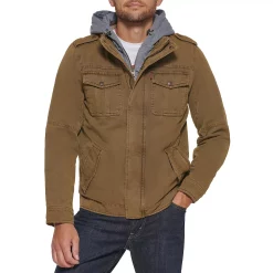 Men's Levi's® Washed Cotton Quilt-Lined Hooded Trucker Jacket -Cheap Mens Casual Outdoor Clothing Store 4913812 Khaki