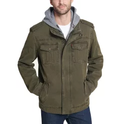 Men's Levi's® Washed Cotton Quilt-Lined Hooded Trucker Jacket -Cheap Mens Casual Outdoor Clothing Store 4913812 Olive