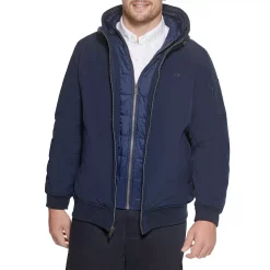 Big & Tall Dockers® Hooded Softshell Bomber Jacket with Puffer Bib -Cheap Mens Casual Outdoor Clothing Store 4925373 Navy Midnight