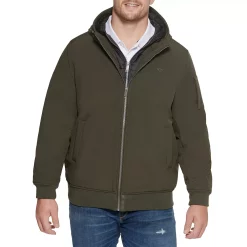 Big & Tall Dockers® Hooded Softshell Bomber Jacket with Puffer Bib -Cheap Mens Casual Outdoor Clothing Store 4925373 Olive Black