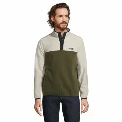 Men's Lands' End Snap-Neck Fleece Pullover -Cheap Mens Casual Outdoor Clothing Store 4941427 Forest Light Stone