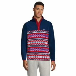 Men's Lands' End Snap-Neck Fleece Pullover -Cheap Mens Casual Outdoor Clothing Store 4941427 Navy Red Fair Isle
