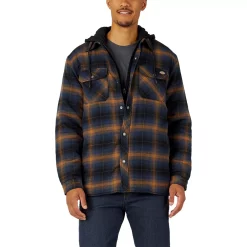 Men's Dickies Fleece Hooded Flannel Shirt Jacket with Hydroshield