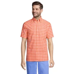 Men's Lands' End Classic-Fit Sail Rigger Oxford Button-Down Shirt -Cheap Mens Casual Outdoor Clothing Store 5014160 Orange Rose Check