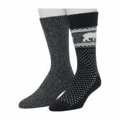 Cuddl Duds Socks For Men 2-pack Fairisle & Solid Crew Socks -Cheap Mens Casual Outdoor Clothing Store 5048670 Black Bear